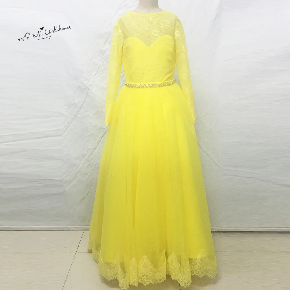 Yellow Long Sleeve Flower Girl Dresses for Weddings Kids Prom Dress
