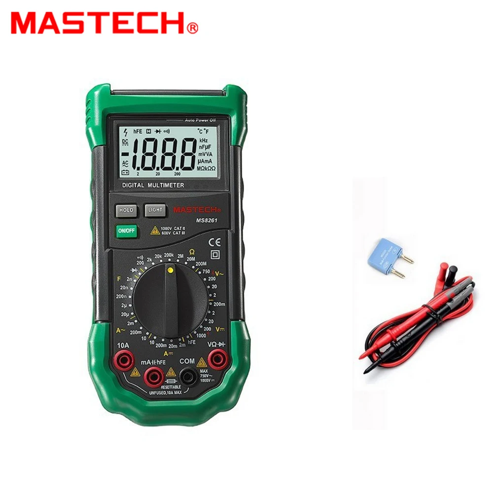 MasTECH MS8261 Цифровой мультиметр 3 1/2 AC DC V/ACapacitance сопротивление транзистора тестер метр подсветка