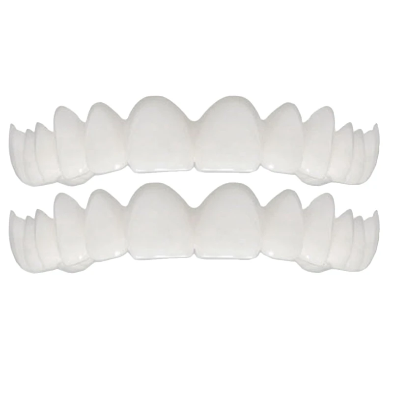 

2Pcs Comfort Fit Flex White Fake Teeth Top Veneer Denture For Men Women Oral Supplies Orthodontic Braces Set