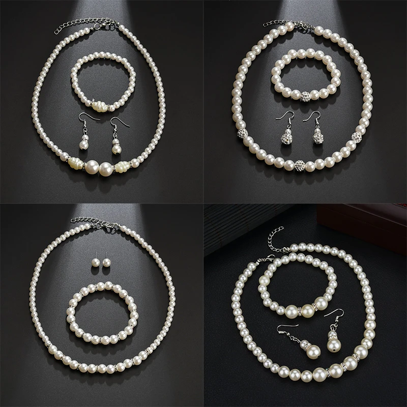 

Elegant Jewelry Set For Women Fashion 3pcs/lot Necklace Earrings Bracelet Set Wedding Bridal Jewelry Accessories Gifts