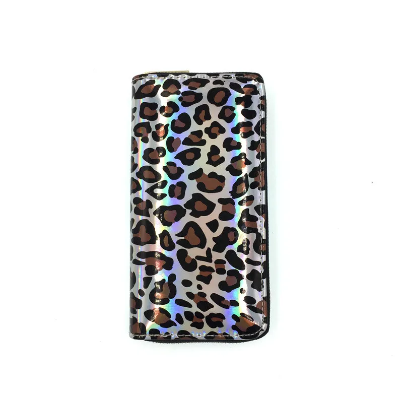 Модный Лазерный Леопардовый Pu цветной милый женский длинный клатч, дизайнерские большие кошельки для девушек, кошелек для монет, держатель для карт на молнии