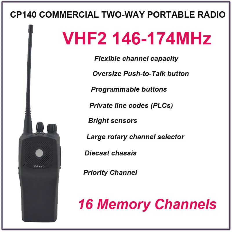 

New Arrival Brand New CP140 VHF2 146-174MHz 16 Conventional Channels COMMERCIAL Portable Two-Way Radio(for motorola)