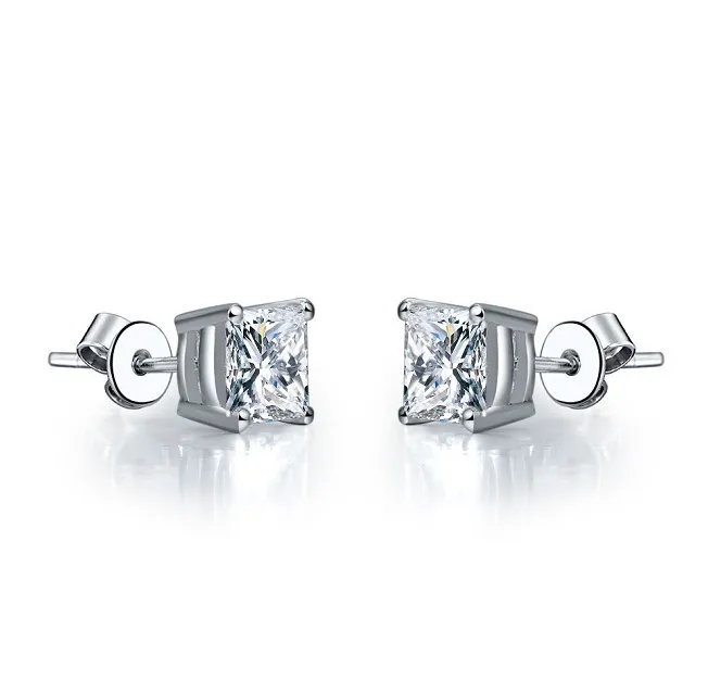 Solid 14k White Gold 1ct Piece Princess Earrings Stud Diamond Solid 14k White Gold 1ct Piece Princess Earrings Stud Diamond Engagement Jewelry For Bride In From