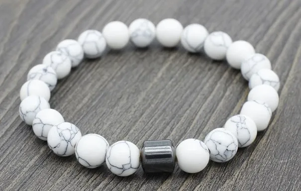 

8mm uk44 adjusted rope Yoga howlite labradorite map Stone white black volcanic lava stone bead Bracelet Magnetite Bangles