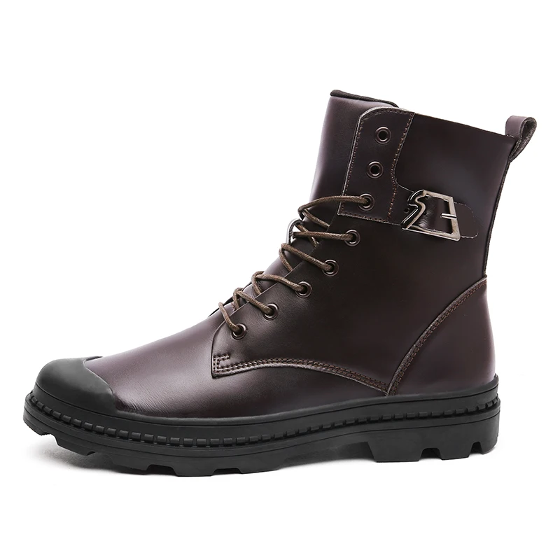 Высокие кожаные мужские военные ботинки; мужские мотоциклетные ботинки для верховой езды и охоты; Повседневная прогулочная обувь; дизайнерские рабочие ботинки для пустыни; botas hombre; Цвет Черный - Color: Brown