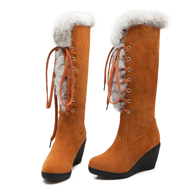 Г., женские модные и оригинальные зимние сапоги женская обувь до колена на высоком каблуке 8 см теплая зимняя повседневная обувь для вечеринок - Цвет: Цвет: желтый