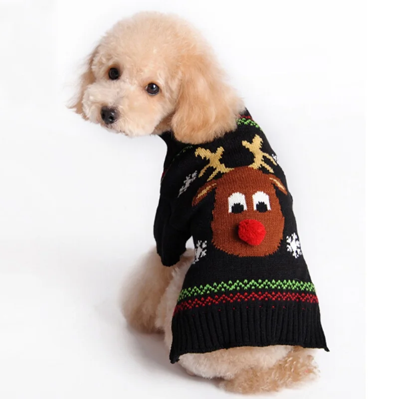 Свитер для собаки, Рождественский олень, вязаная Одежда для питомцев, щенков, осенне-зимнее пальто, черный, красный жилет для маленьких и средних собак, DOGGYZSTYLE - Цвет: Black dog sweater