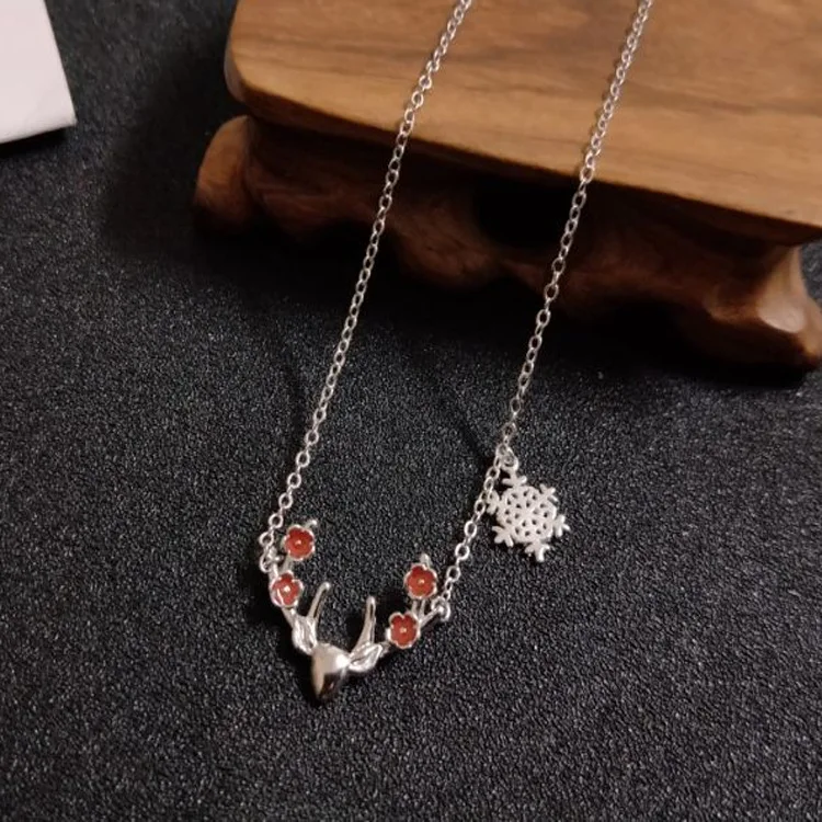

925 silver cute two-color antler snowflake sika deer female short clavicle chain JCS07