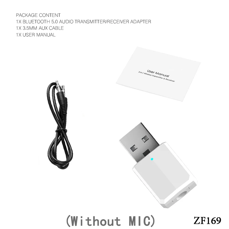 Модернизированный Bluetooth 5,0 приемник передатчик с микрофоном Handfree вызов USB Мини 3,5 мм стерео беспроводной Bluetooth адаптер для автомобиля тв - Цвет: White