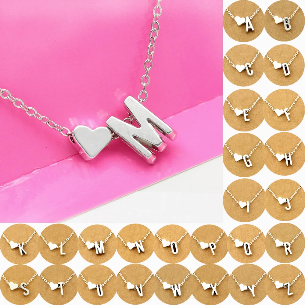 

Initial Letter Heart Necklace Personalized 26 Letter Necklaces Name Jewelry For Women Friend Lover Couple Gift