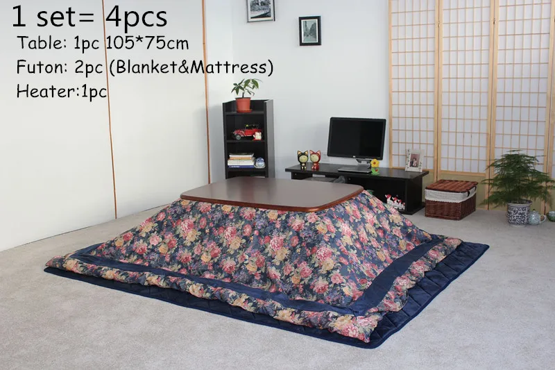 Us 649 0 4pcs Set Japanese Kotatsu Set Table Futon Heater Luxury Living Room Furniture Kotatsu Set Warmer Wooden Table 105cm Walnut In Living Room
