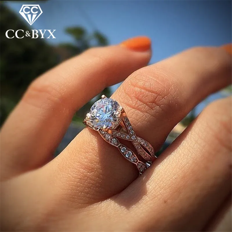 

CC Couple Rings For Women Lovers Bridal Wedding Jewelry Engagement Ring Sets Classic Cubic Zirconia Ringen Bijoux Femme CC2162