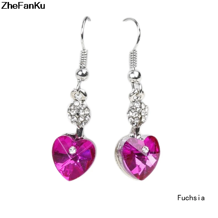 

2019 New Silver color Earrings Royal Blue Austria Cubic Zircon Crystal Heart Shape Jewelry Fashion Earrings for Women Brinco