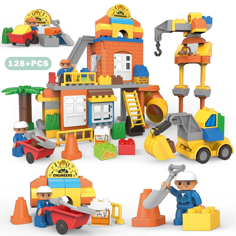 Серия Duploe City, большой размер, инженерные команды, роботы, экскаватор, модель, строительные блоки, наборы, кирпичи, детские игрушки