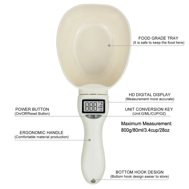 1 шт. мерная ложка, чашка 800 г/0,1 г, ложка для еды домашних животных, ложка для кухонных весов, переносная Съемная со светодиодным дисплеем, корм для собак