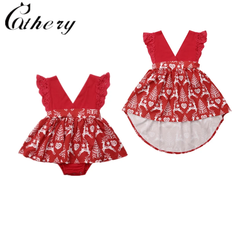 

Cathery Fashion XMAS Sister Matching Infant Baby Girls Tulle Romper Party Dress