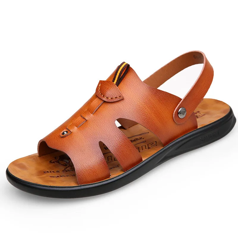 Мужские сандалии летние пояса из натуральной кожи пляжные путешествия открытый сандалии, мужские тапочки спортивная обувь Летняя Обувь Сланцы - Цвет: 1