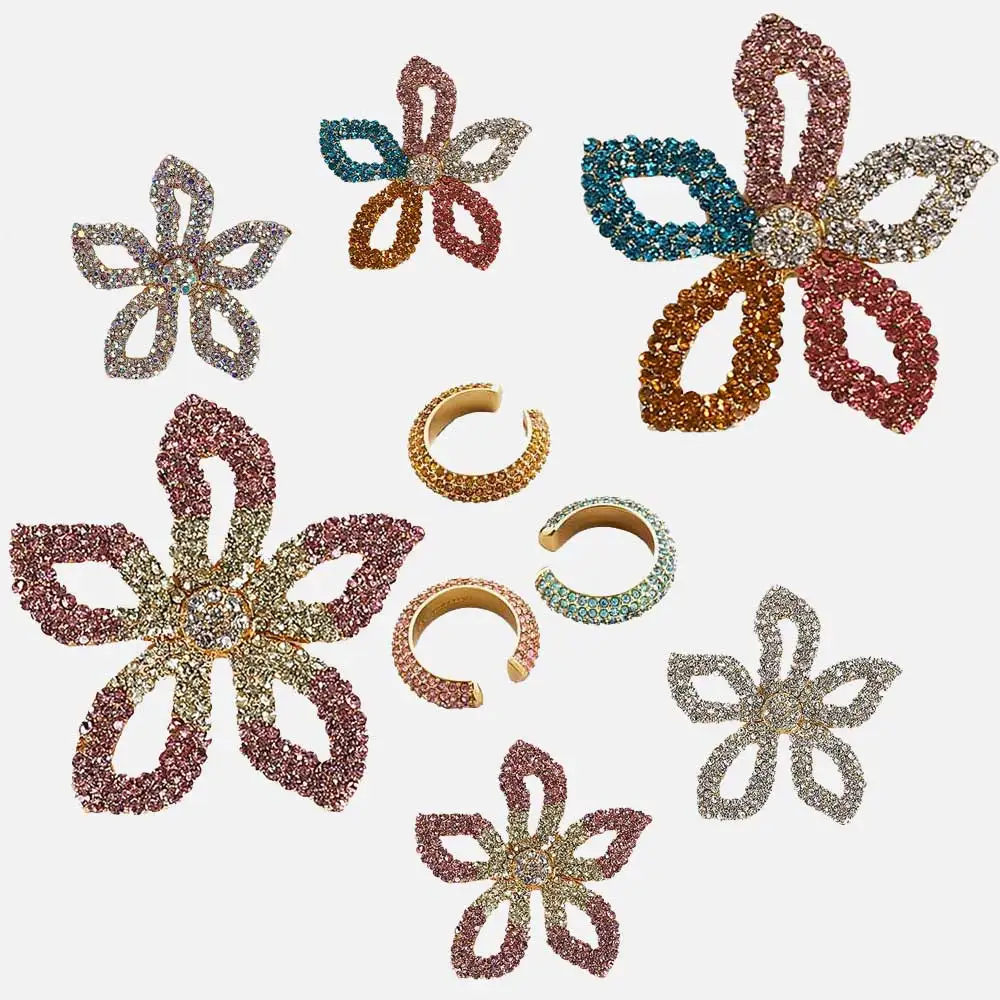 

Dvacaman Indian Bridal Flower Crystal 2019 Earrings for Women Colorful Rhinestone Drop Earrings Metal Statement Jewelry Sisters