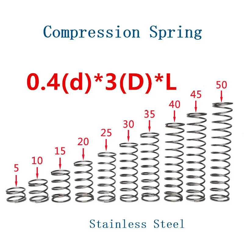 

50pcs 0.4*3*L(5,10,15,20,25,30,35,40,45,50) Stainless steel Compression Spring Pressure springs Electronic Small spring