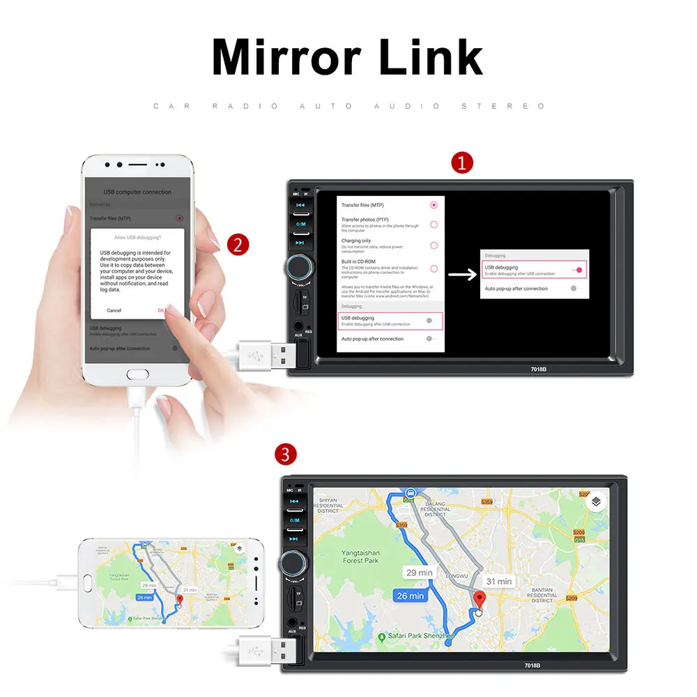 2DIN Автомагнитола CocheRecorder Android Mirror Link 7018B сенсорный экран автоаудио Авторадио-вид сзади камера MultimediaMP5 плеер