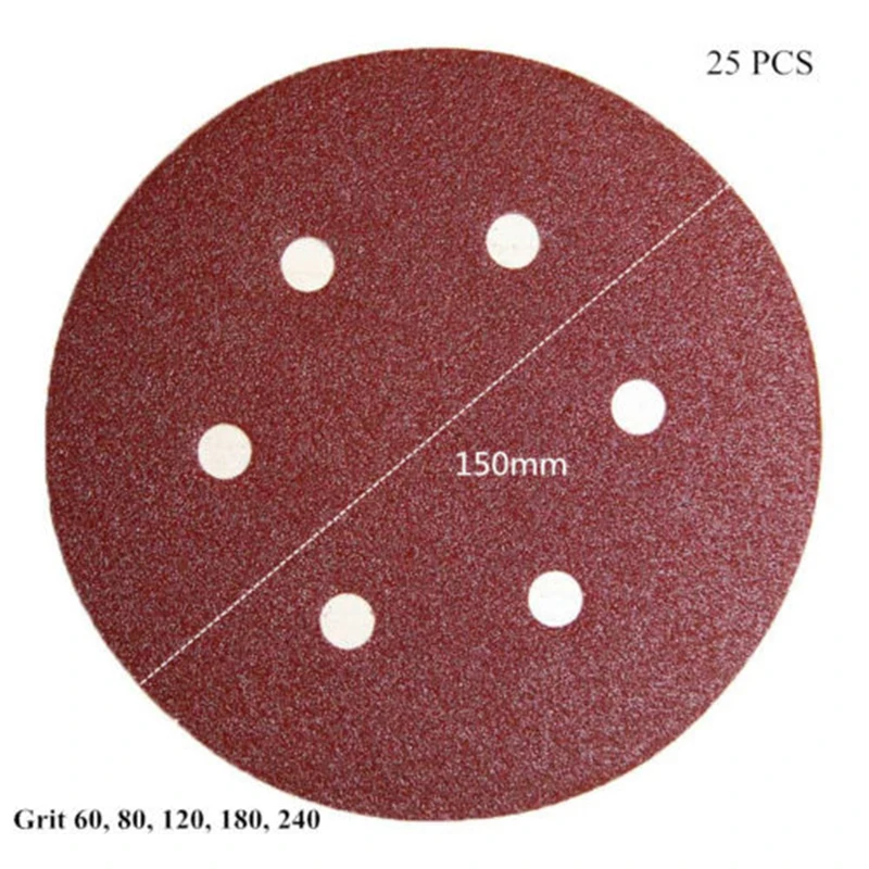 Sanding Disc Hook Loop 60 80 120 180 240 Grits Sand Papers Abrasive 150mm