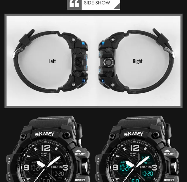 SKMEI New Fashion Men Sports Watches Men Quartz Analog LED Digital Clock Man Military Waterproof Watch Relogio Masculino 1155B -