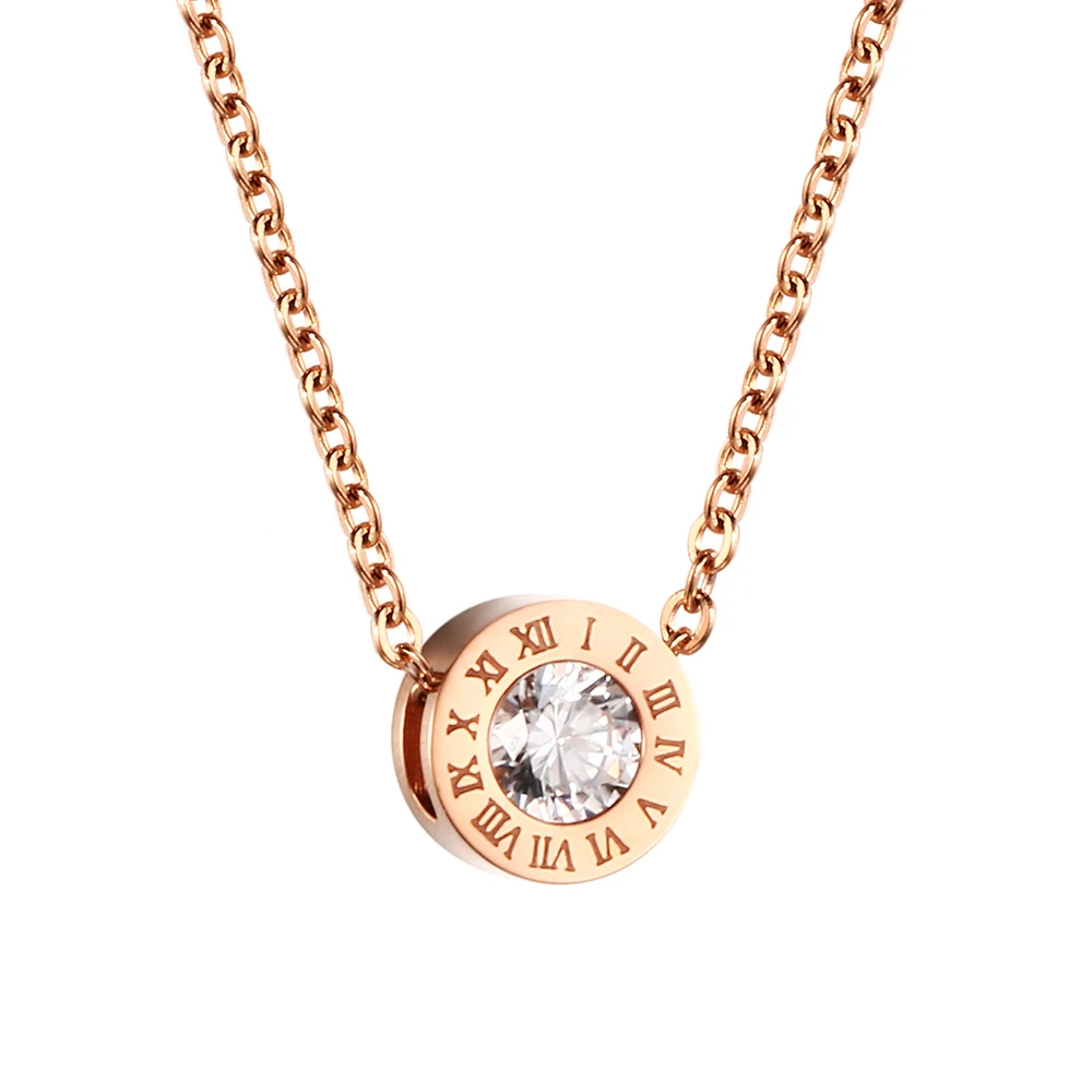 

Fashion Crystal Necklace Pendant for Women Jewelry Gold/Rose Gold Color Vintage Roman Number Design Round Necklace Jewelry