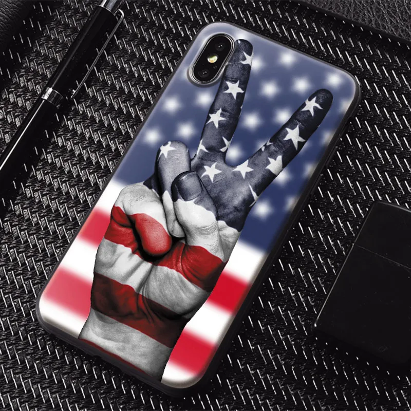 

US flag peace V sign Victory american Soft Silicone Phone Case Cover Shell For Apple IPhone 5 Se 5s 6 6s Plus 7 8 7Plus 8Plus X