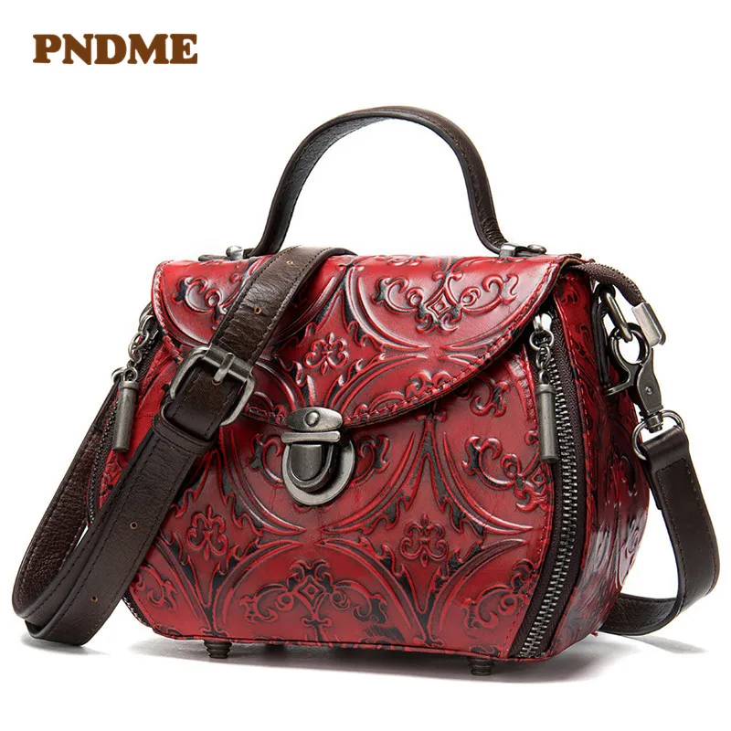 

Head layer cowhide stylish lady's vintage handbag embossed with a single shoulder diagonal messenger bag