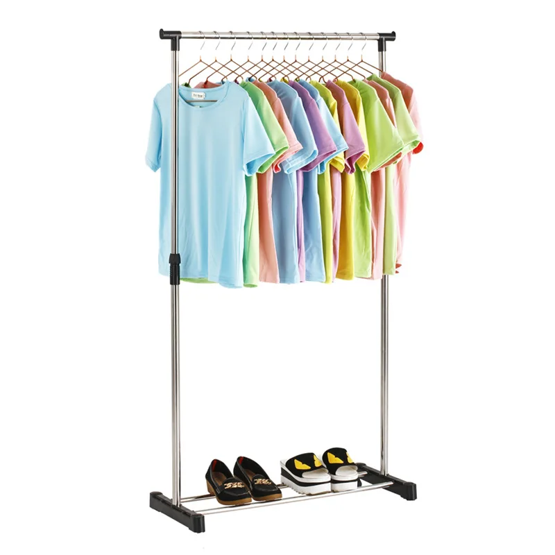 

Floor Stand Stainless Steel Drying Rack Single Pole Adjustable Coat Rack Balcony Lifting Hanger Simple Clothes Hanging Rack
