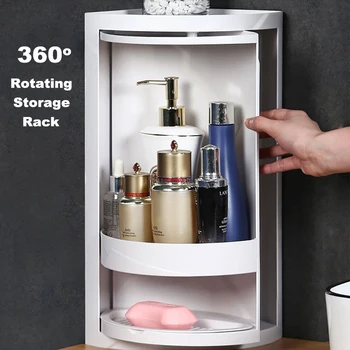 

1pc Practical Creative Bathroom Ware Double Layer Rotating Storage Rack Multifunction Cosmetics Holder Kitchen Storage Box Shelf