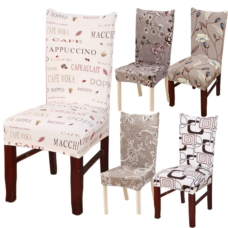 

Floral Print Letter Dining Chair Cover Spandex Elastic Anti-dirty Slipcovers Stretch Removable Hotel Banquet Seat Case