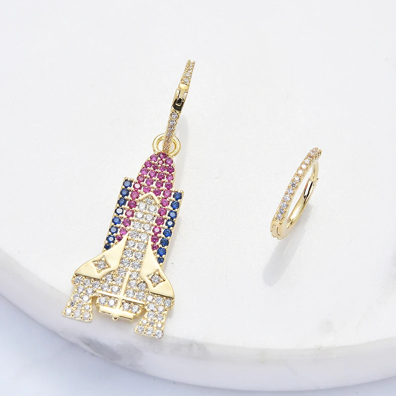 Zhijia new colorful creative crystal rhinestone asymmetric rocket design stud earrings for women party gifts