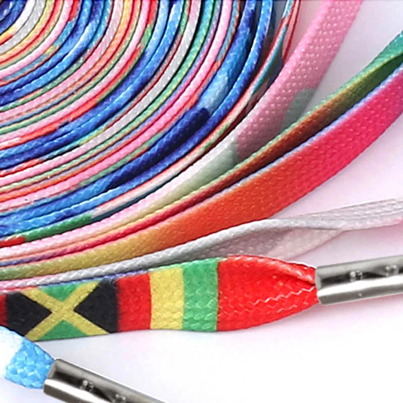 1 Pair Laces Printing Rainbow Flat Gradient Sports Canvas Shoes Colorful Laces Shoelaces Laces Up Sneakers High-grade Metal Head