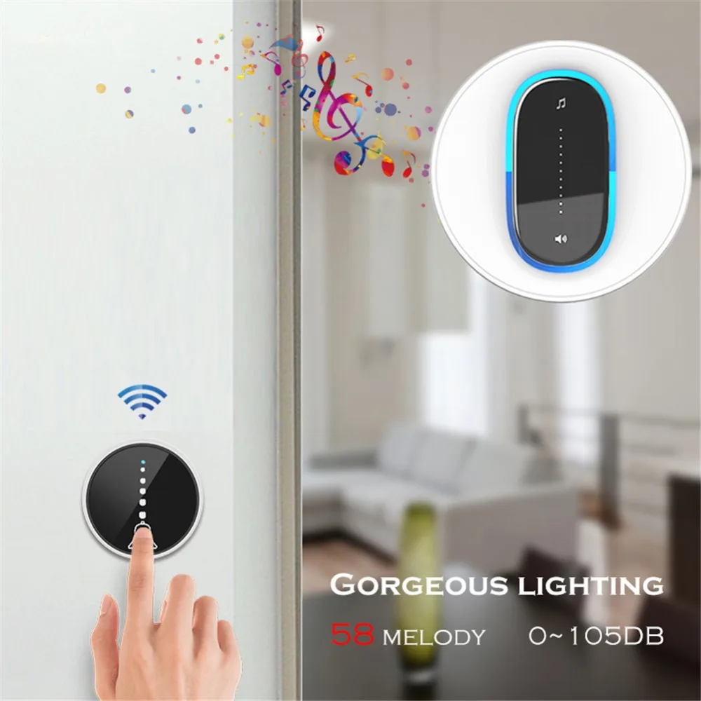 SMATRUL self powered Waterproof Wireless DoorBell night light no battery EU plug home Cordless Door Bell 1 2 button 1 2 Receiver 1