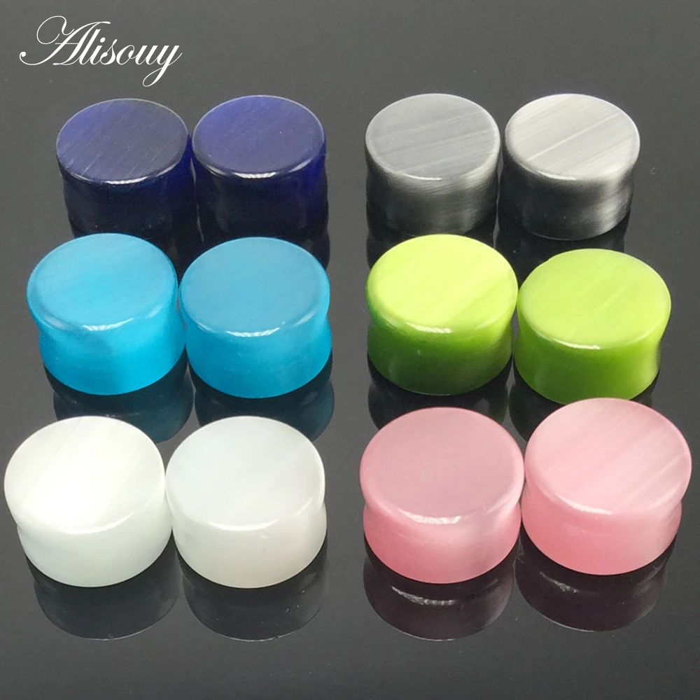 

Pair Organic Cymophanite Stone Ear Plugs Tunnels Piercing Ear Expanders Body Jewelry Earring Gauges 6mm 8mm 10mm 12mm 14mm 16mm