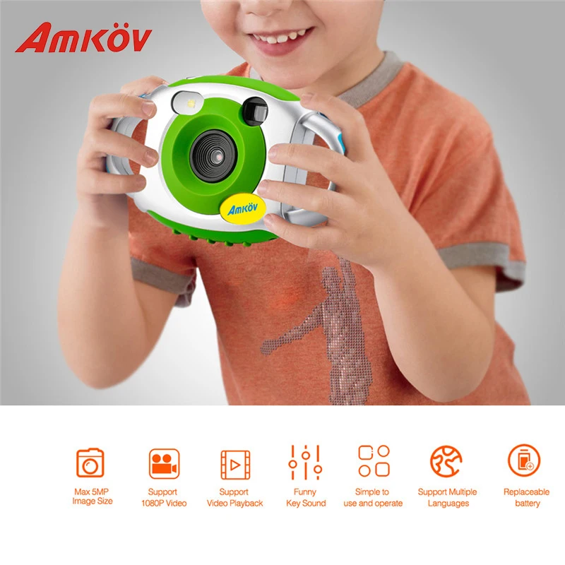

AMKOV Mini Camera Cute Kid Creative Neck Camera Photography Portable 5MP HD Camera Support Speaker Recording 32GB SD Card