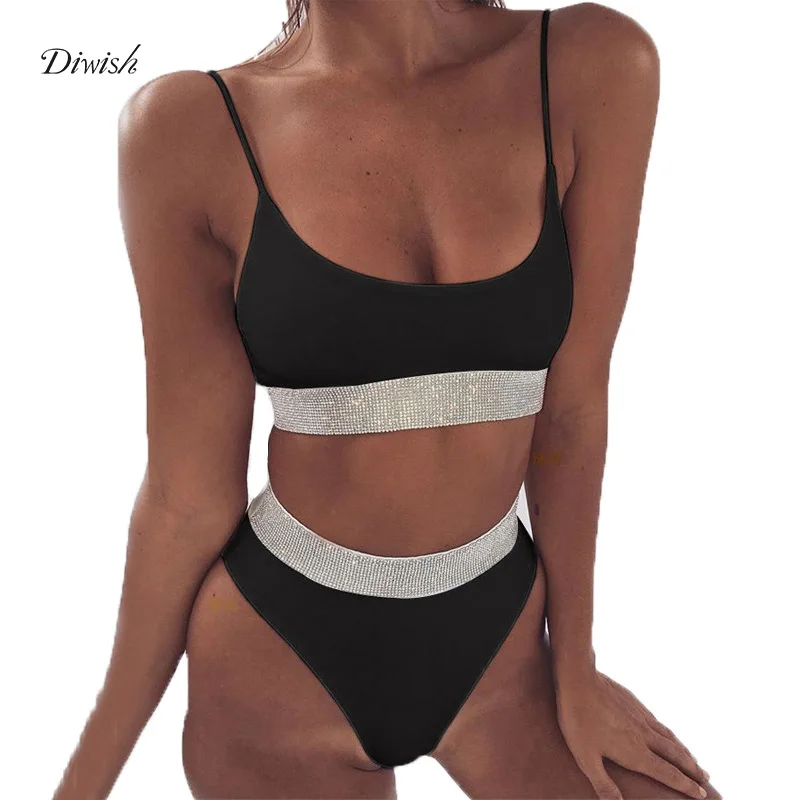 

Diwish Separate Swimsuit Women two-piece swimsuit 2019 Sexy Bikini Sequin Edge Beach White Women's high waisted Sport swimsuit