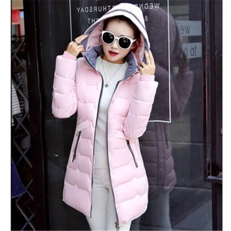 New Wadded Winter Jacket Women Cotton Long Jacket Fashion 2017 Girls Padded Slim Plus Size Hooded Parkas Stand Collar Coat C423
