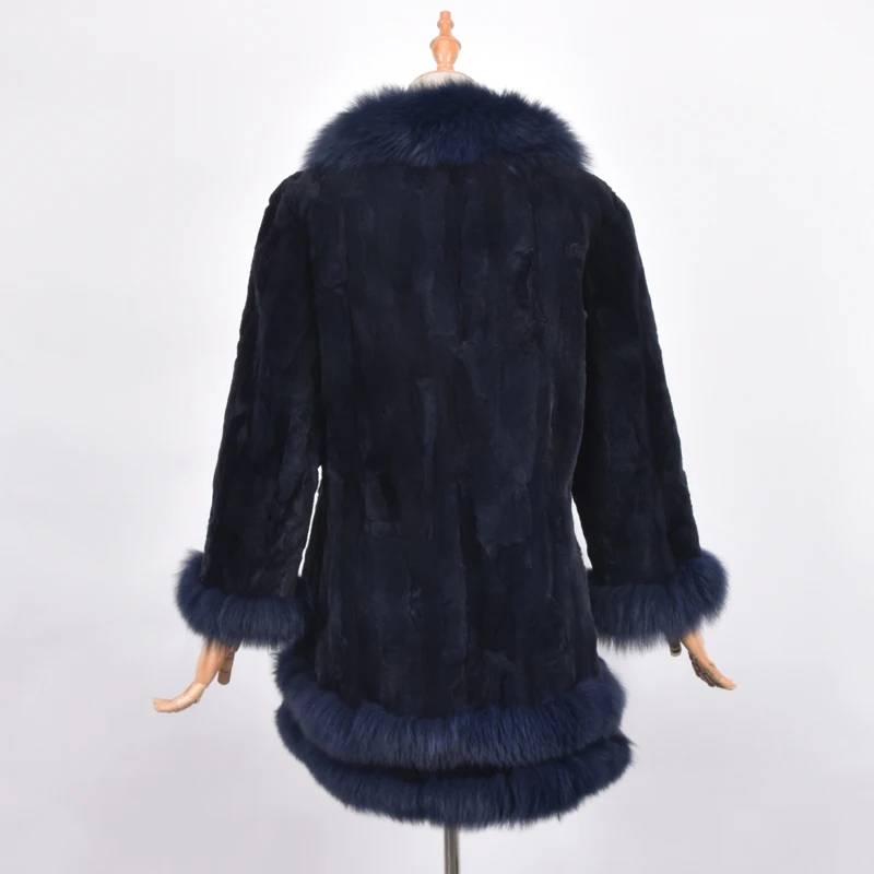 Naturel Mode De Outwear Fourrure Dark Col Haute Chaud Vestes Renard Femmes Hiver Réel Blue Qualité Manteaux Lapin noir Manteau H48qxw66d