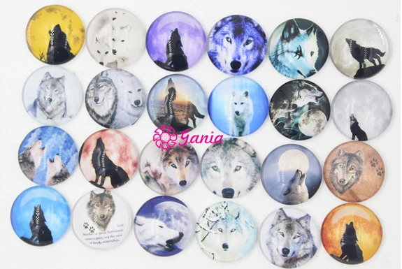 

24pcs/lot Animal Wolf Button Interchangeable 18mm Cabochon Printed Glass Buttons for Snap Bracelet Necklace Earring Bijoux