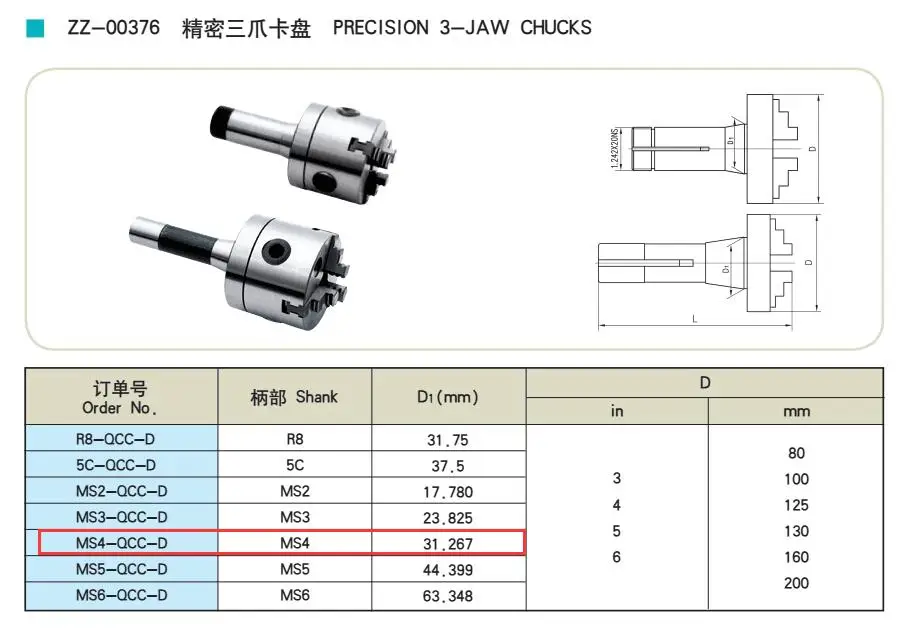 Конический хвостовик для токарных патронов MW4-QCC-125 MT4-k11 125 патрон аксессуары(без патрона
