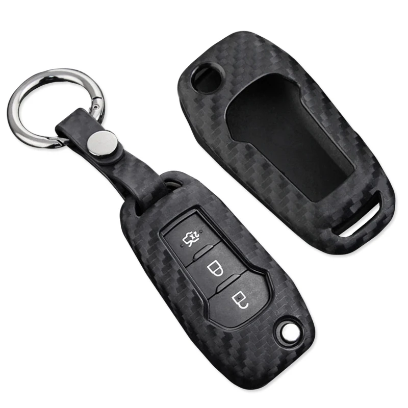 

Carbon Fiber Black Car Key Case Fob Cover For Ford Mondeo Rangers Explorer Pouch