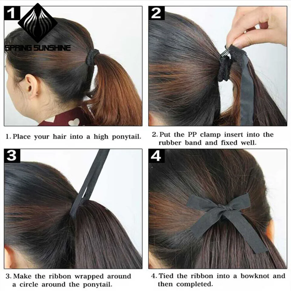 60cm Long Straight Clip In Hair Tail False Hair Ponytail Hairpiece With Hairpins Synthetic Hair Pony Tail Hair Extensions
