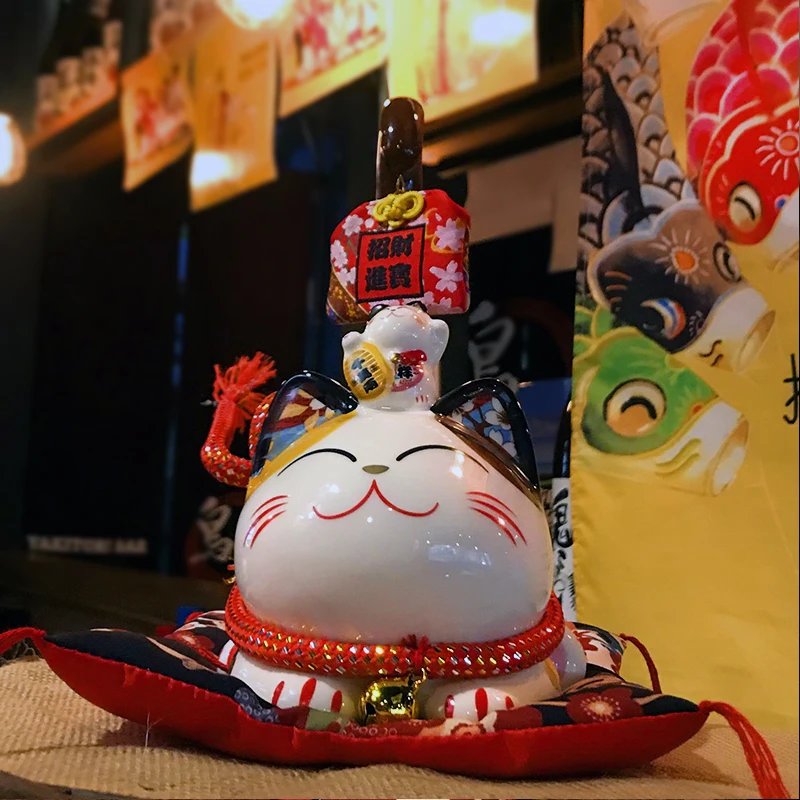 9 дюймов керамика Maneki Neko орнамент Lucky Cat Копилка японский длинный хвост Фортуна кошка фэн шуй украшения свадебный подарок