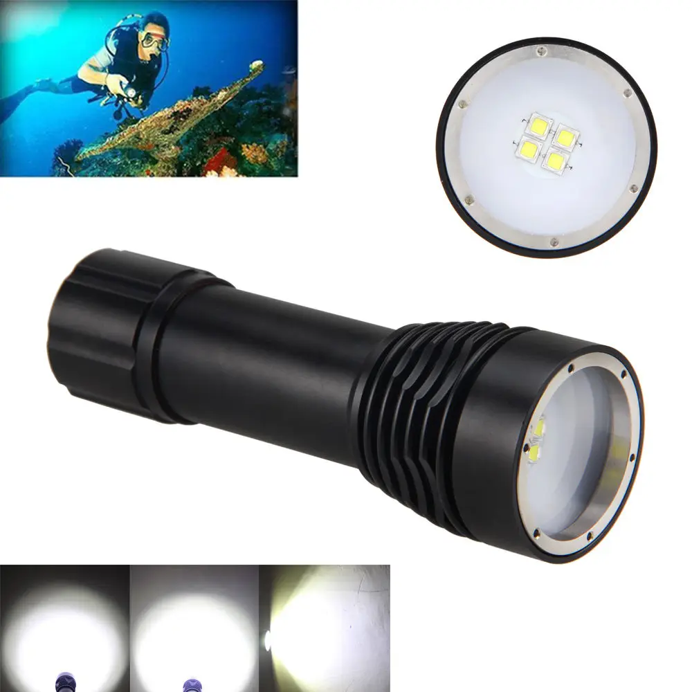 

6000LM  D34VR Underwater Diving Video Flashlight 4xCree XML2 LED White Light linterna buceo video 26650 Scuba Dive Torch Lamp