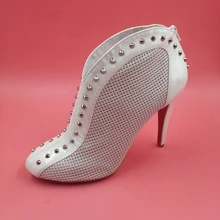 Botas Mujer Botas Para Mujer de Partido Atractivo Blanco Real Ladies Boots Custom hecho Más Tamaño Altos Talones Finos Remaches Nuevo Llega La Venta Caliente