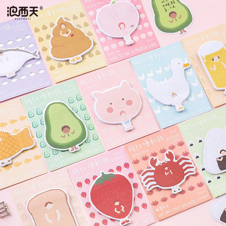 30 листов/коврик животные Милая клейкая бумага для заметок Канцтовары Kawaii