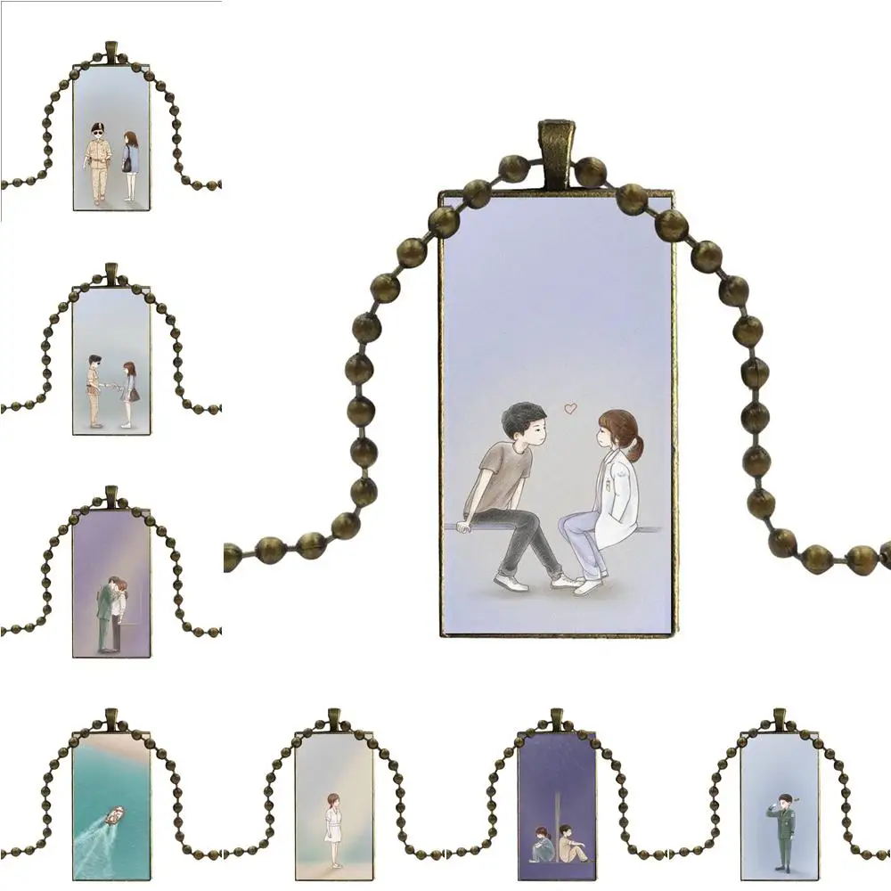 

For Christmas Gift Descendants Of The Sun Cartoon Cartoon Necklace Fashion Long Chain With Rectangle Necklace Jewelry