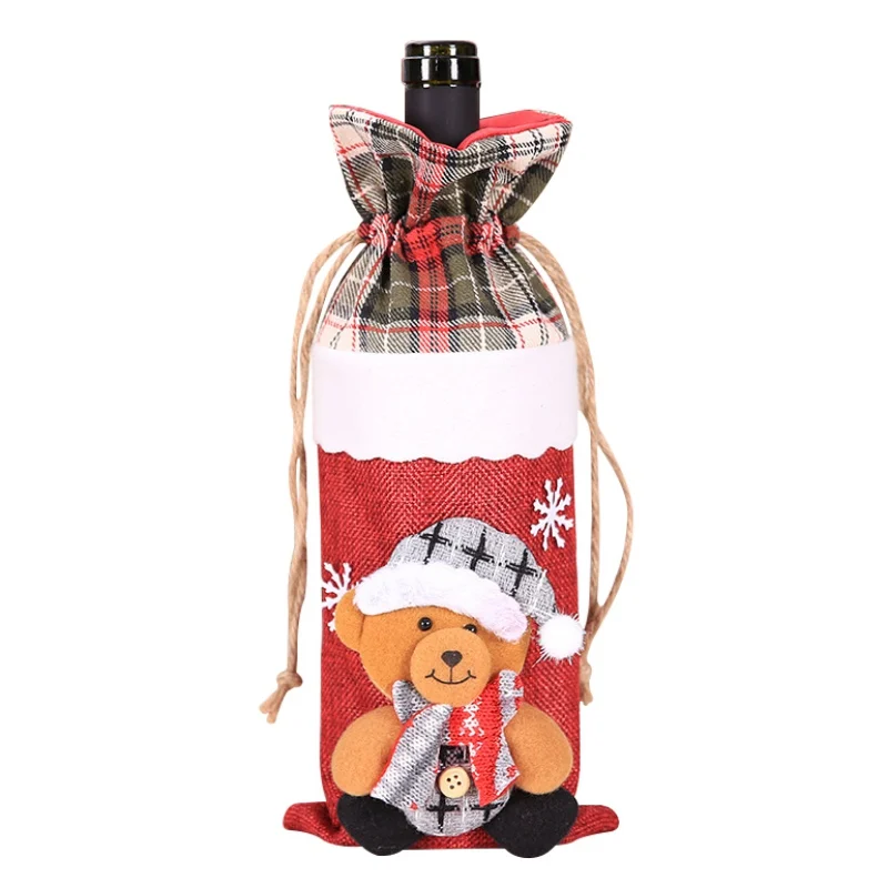 Чехол для бутылки, сумка на шнурке, Рождественская бутылка вина, Обложка, сумки, праздничные вечерние украшения для дома, Санта-Клаус/Снеговик/Лось/медведь